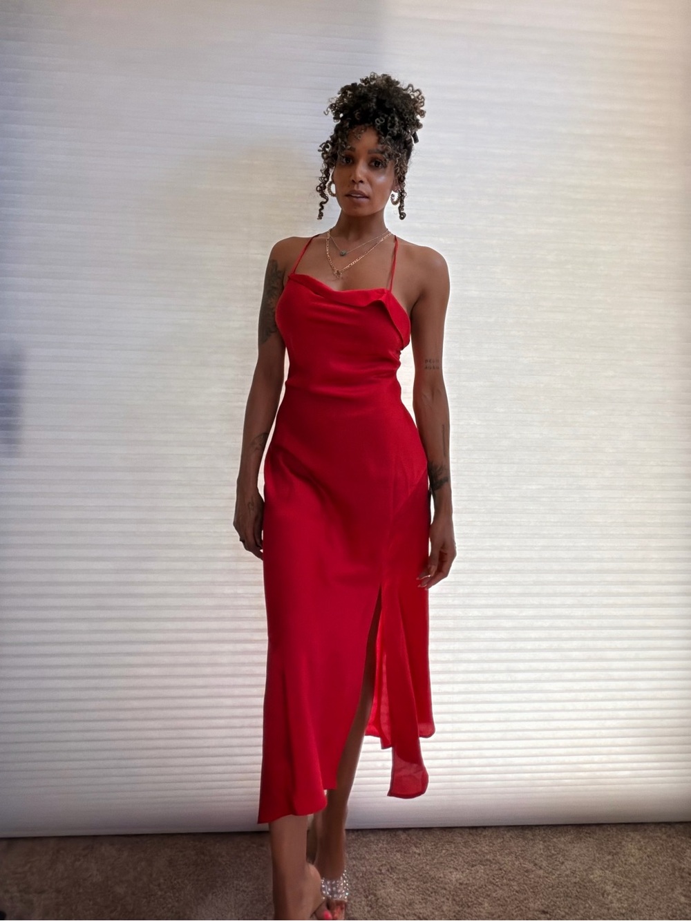 ASTR The Label Red Satin Slip Dress - Picture 6 of 12